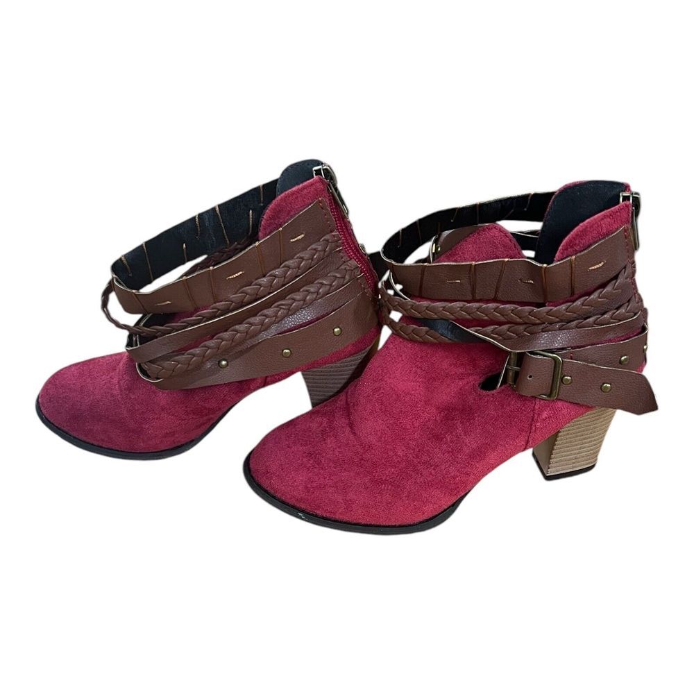 Women's Red Straps Ankle Sexy Boots Booties Size 6 Zipper Slip On‎